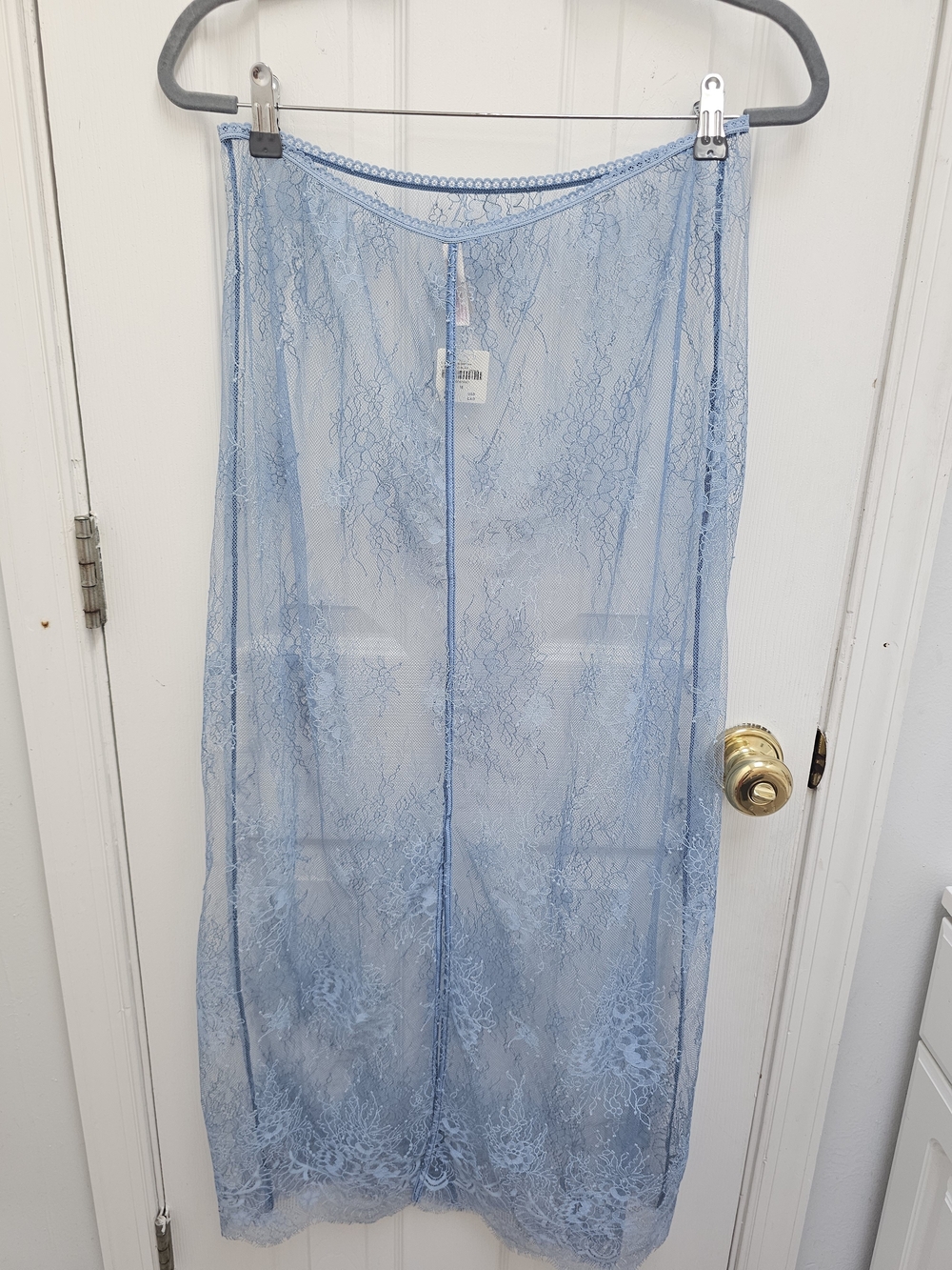 Anthropologie Lyrebird Slate Blue Sheer Delicate Lace Maxi Skirt Size M